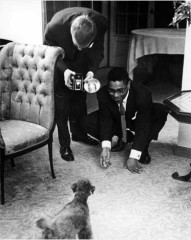 Gerry Mulligan with Dizzy Gillespie. Gillespie home, 1958. Photo by Herman Leonard